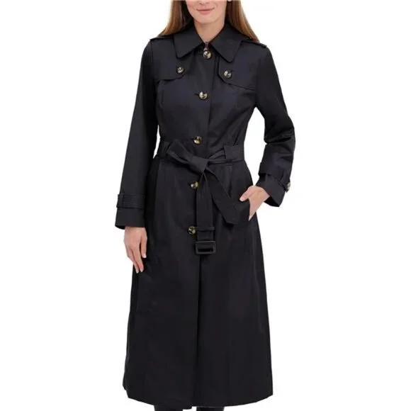 Women's Single Breasted Long Trench Coat with Epaulettes and Belt